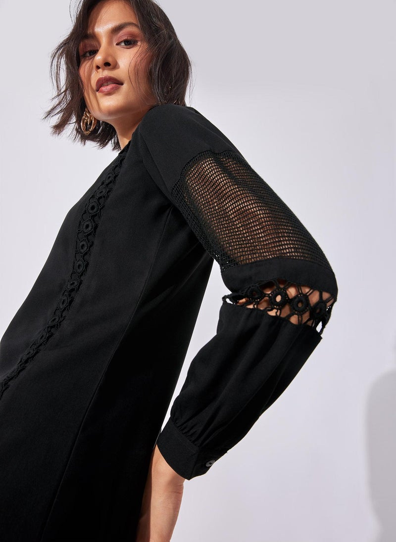 The Label Life Shift Dress with Sheer Mesh and Lace Detailing - Image 4