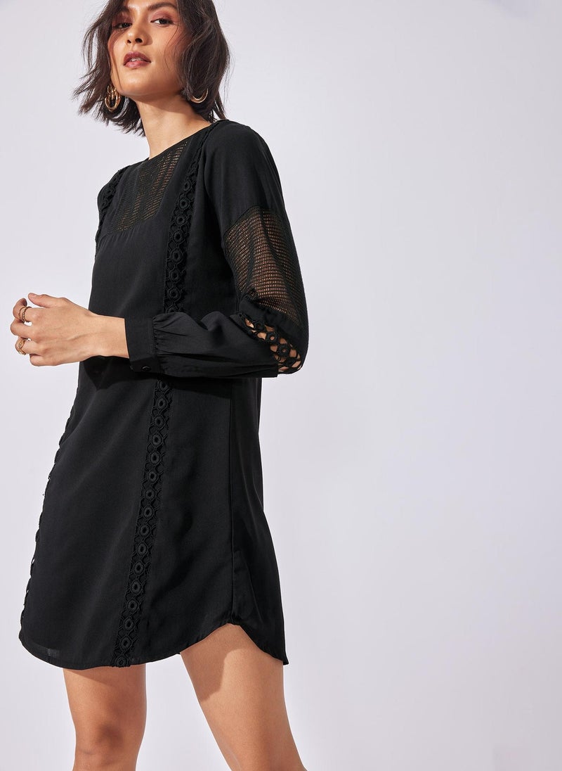 The Label Life Shift Dress with Sheer Mesh and Lace Detailing - Image 5
