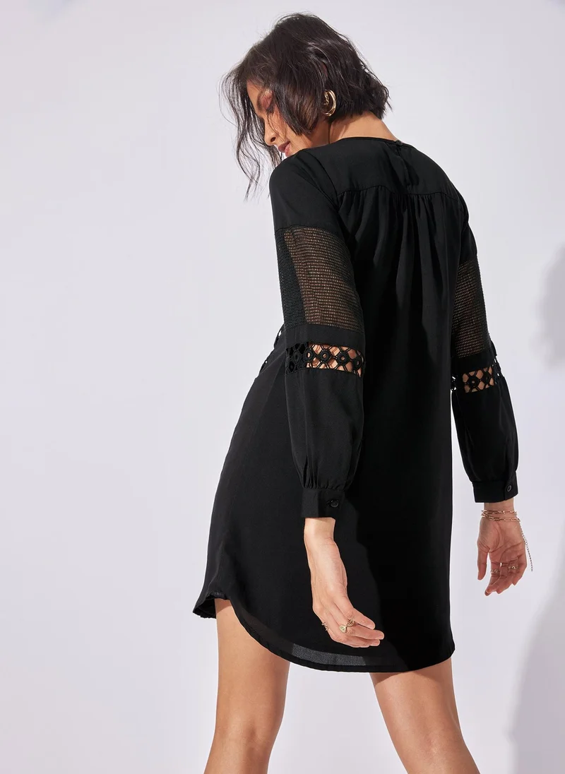 The Label Life Shift Dress with Sheer Mesh and Lace Detailing
