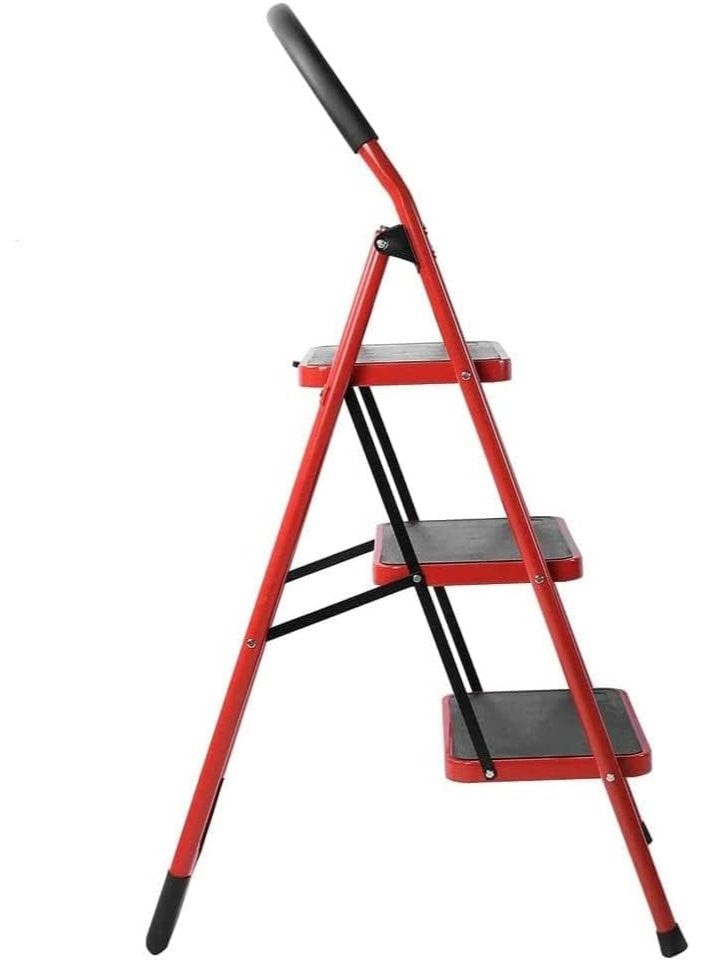 UPSPIRIT Platform Folding Steel Ladder with Hand Grip and Rubber Foot RED (3 STEPS) - Image 2