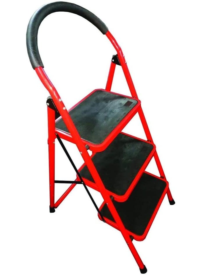 UPSPIRIT Platform Folding Steel Ladder with Hand Grip and Rubber Foot RED (3 STEPS) - Image 3