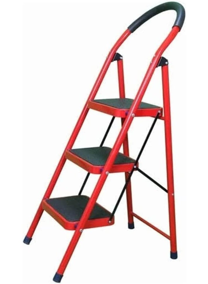 UPSPIRIT Platform Folding Steel Ladder with Hand Grip and Rubber Foot RED (3 STEPS) - Image 1