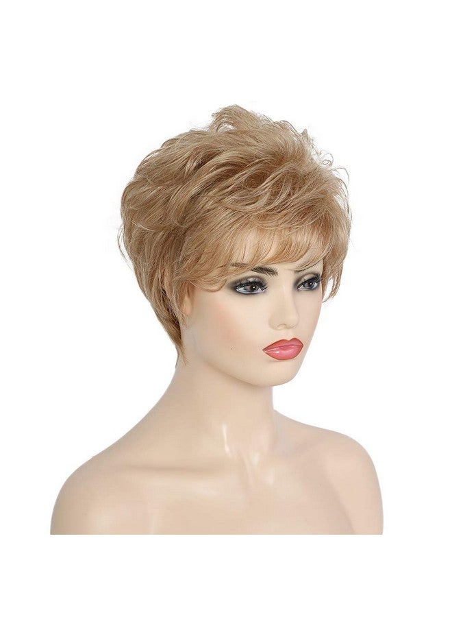 EMMOR Short Blonde Human Hair Wigs For Women Blend With Healthy Fiber Mixed Color Pixie Cut Wignatural Daily Use Hair (Color 30/613) - Image 5