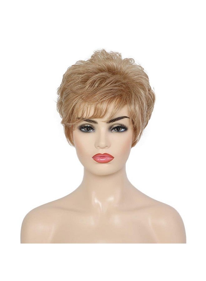 EMMOR Short Blonde Human Hair Wigs For Women Blend With Healthy Fiber Mixed Color Pixie Cut Wignatural Daily Use Hair (Color 30/613) - Image 3