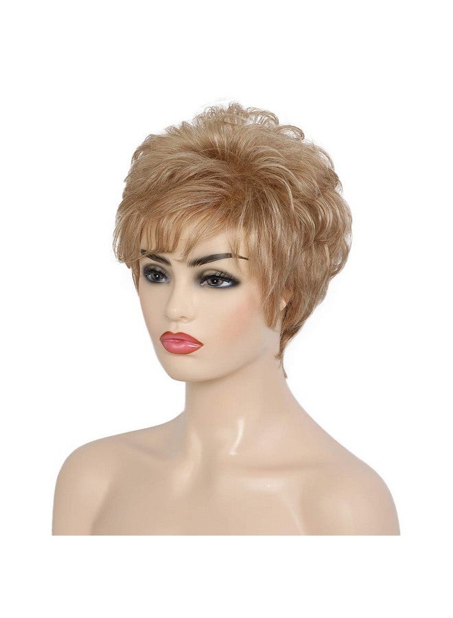 EMMOR Short Blonde Human Hair Wigs For Women Blend With Healthy Fiber Mixed Color Pixie Cut Wignatural Daily Use Hair (Color 30/613) - Image 4