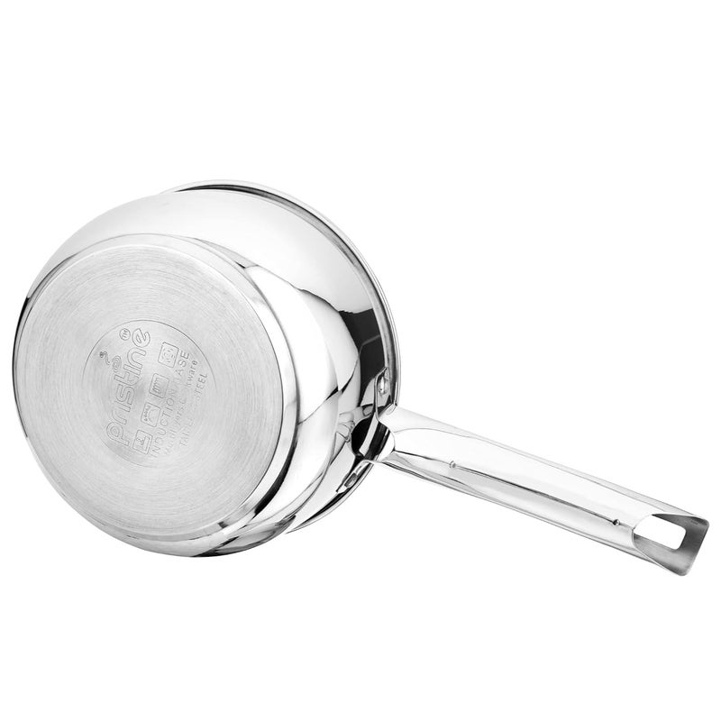 Pristine Try Ply Induction Bottom Stainless Steel Sauce Pan With Knob Glass Lid Induction And Gas Stove Compatible 1 Liter Silver - Image 4