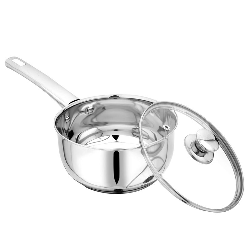 Pristine Try Ply Induction Bottom Stainless Steel Sauce Pan With Knob Glass Lid Induction And Gas Stove Compatible 1 Liter Silver - Image 2