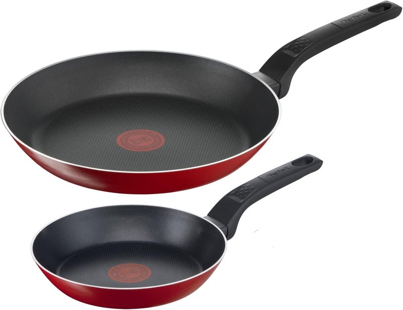TEFAL Frypan 20 cm | Easy Clean | Aluminium | Non Stick Coating | Thermo Signal Heat Indicator | Diffusion Base | Healthy Safe Cookware | Made in France | Red | 2 Years Warranty | B5720253