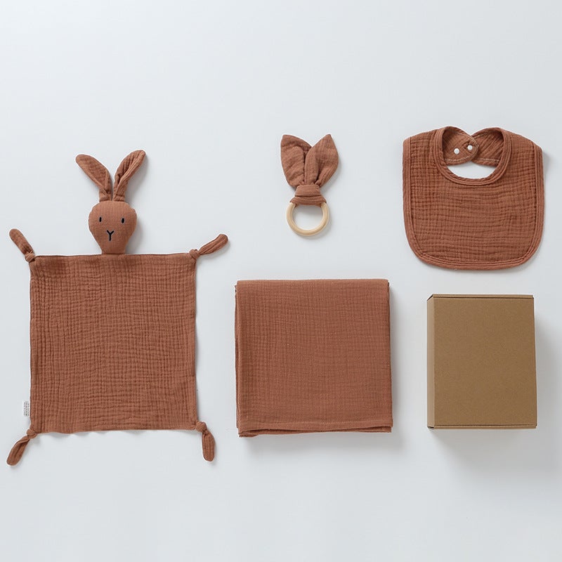 Newborn Gift Box Set 4-Piece Set Cotton Baby Soothing Sipping Towel Bath Towel Absorbent Soft Breathable Gauze Toy - Image 1