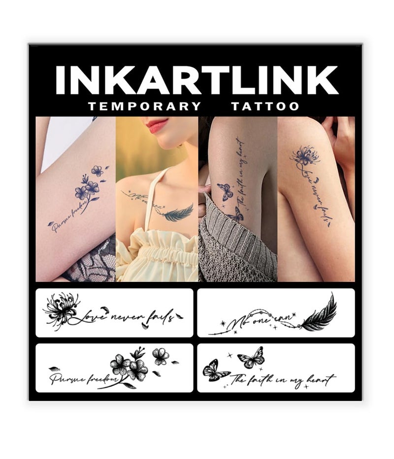 INKARTLINK 4 Sheets Temporary Tattoos SemiPermanent Tattoo Fake tattoos 12 Weeks Tattoo For the Mature and Elegant Women Womens English Tattoos Temporary