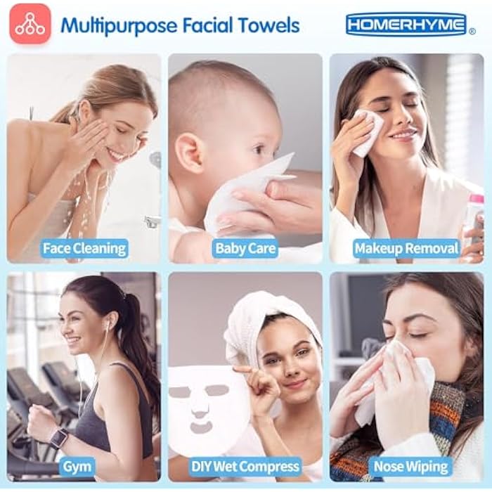 HOMERHYME Facial Towel, 600 Count Face Wipes Makeup Remover Cloth, Bulk Disposable Biodegradable Ultra-Soft & Lint-Free, Unscented All-purpose Washcloth for Travel, Skincare & Personal Cleansing - Image 5