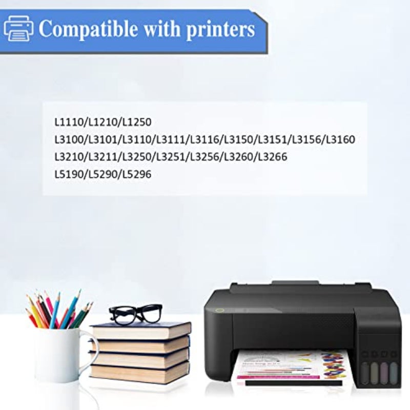 زجاجة حبر لطابعات سلسلة Epson L1200/L3100، حبر قائم على الصبغة، أسود/سماوي/أصفر/أرجواني، عبوة من 4 قطع عالية الإنتاجية متوافقة مع C13T00S64A - Image 2