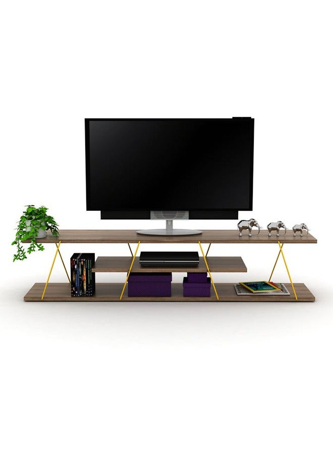 Home Canvas Home Canvas Tars Modern Tv Stand For Living Room, Tv Unit Media Easy Assembly - Walnut And Yellow  - Image 1