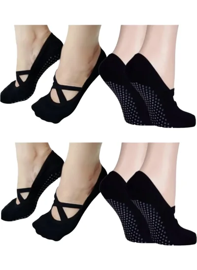 Tezzgelsin Women's Non-Slip Sole Cotton Fitness Dance Pilates and Yoga Socks 4 Pieces
