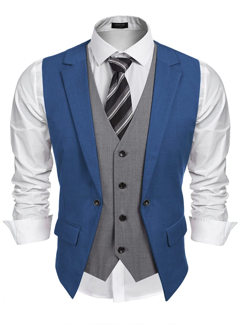 COOFANDY Men's Layered Suit Vest Business Dress Vests Formal Wedding Waistcoat Slim Fit - Image 1
