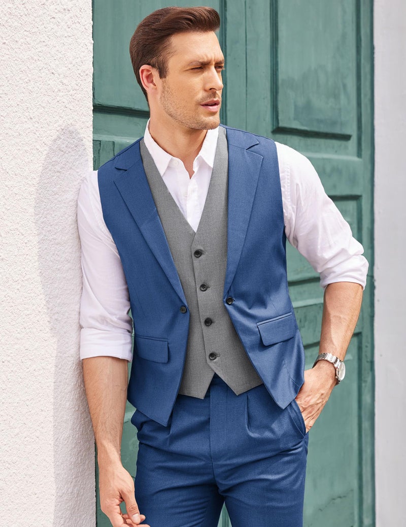COOFANDY Men's Layered Suit Vest Business Dress Vests Formal Wedding Waistcoat Slim Fit - Image 2