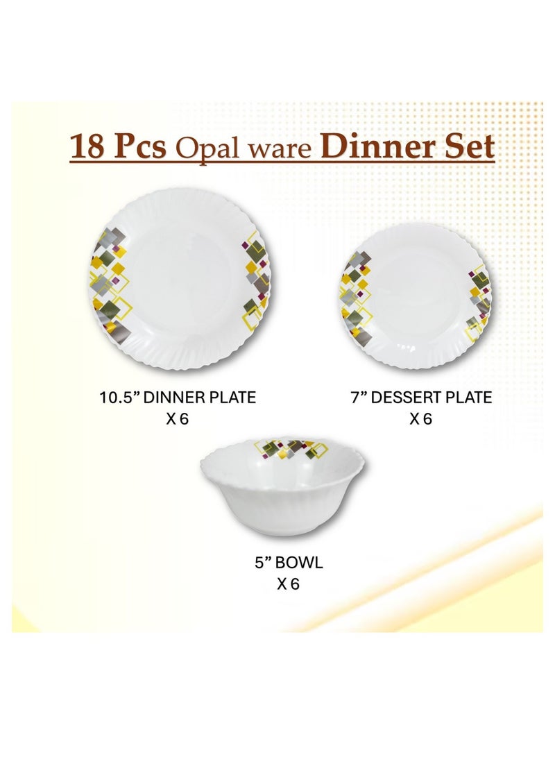 Melrich Melrich 18 Pcs Opal ware Dinner set 6 Dinner plate 6 Dessert plate 6 bowl - Image 4