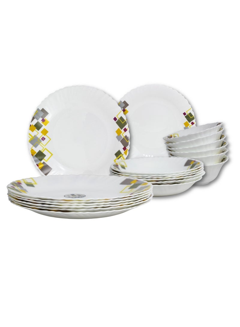 Melrich Melrich 18 Pcs Opal ware Dinner set 6 Dinner plate 6 Dessert plate 6 bowl - Image 1