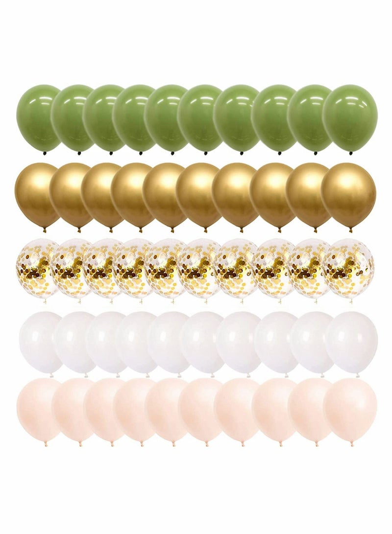 Y&D 62 PCS Balloons Set Party 12 Inch Olive Green Gold Confetti Kits for Indoor Outdoor Parties Decoration Wedding Supplies Graduation Baby Shower Decor - Image 1