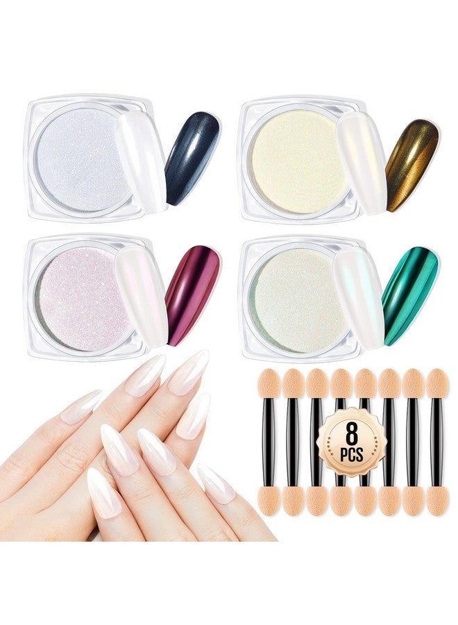MEFA White Pearl Chrome Nail Powder, 4 Pcs Magic Chrome Powder For Nails Mirror Effect Chrome Powder Pigment Pearlescent Mermaid Holographic Nail Powder Glitter Nail Powder Nailr Art Decoration - Image 1