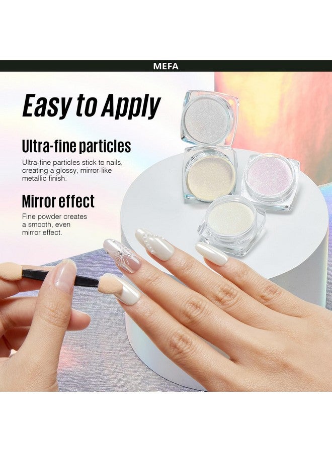 MEFA White Pearl Chrome Nail Powder, 4 Pcs Magic Chrome Powder For Nails Mirror Effect Chrome Powder Pigment Pearlescent Mermaid Holographic Nail Powder Glitter Nail Powder Nailr Art Decoration - Image 2