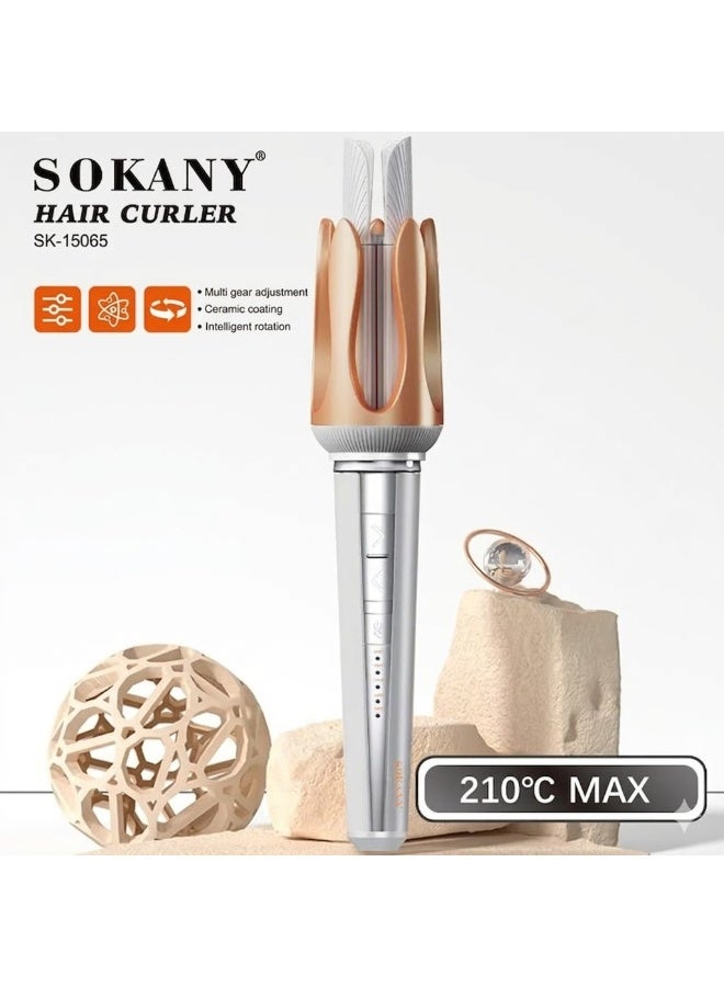 Sokany SK-15065 Automatic Rotating Curling Iron - 32mm, 50W - Ceramic, 210°C - Smart Rotating Curler for Permanent, Shiny Gold and Silver Curls - Image 1