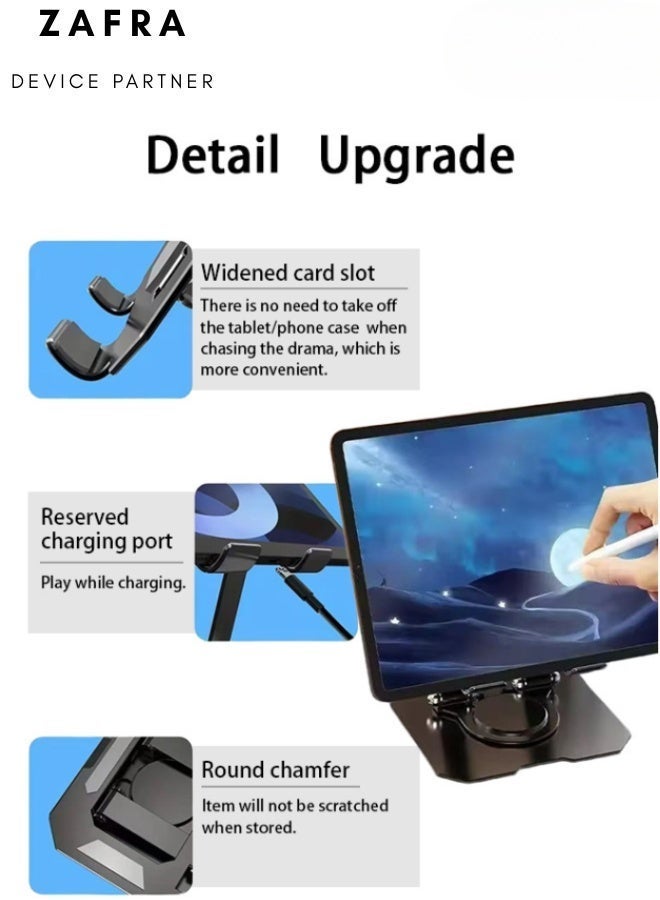 ZAFRA Metal iPad Stand Foldable Tablet Stand 360 Rotation Adjustable iPad Pro Stand,Multi-Angle Tablet Stand for Desk - Image 3