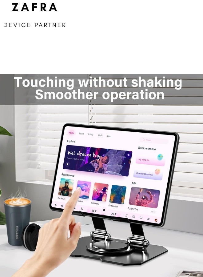 ZAFRA Metal iPad Stand Foldable Tablet Stand 360 Rotation Adjustable iPad Pro Stand,Multi-Angle Tablet Stand for Desk - Image 2