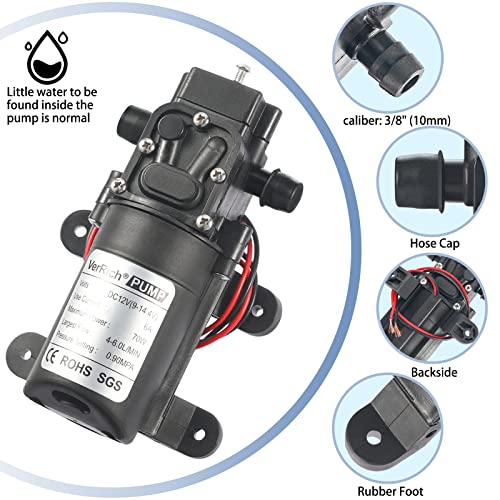 VerRich DC 12V Water Pump 70W 6A Diaphragm Pump Self Priming Sprayer Pump 6 L/Min 0.9MPA 131 PSI for RV Camper Marine Boat Garden - Image 4