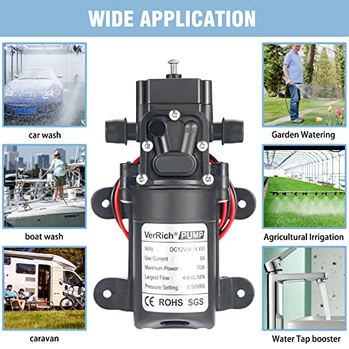 VerRich DC 12V Water Pump 70W 6A Diaphragm Pump Self Priming Sprayer Pump 6 L/Min 0.9MPA 131 PSI for RV Camper Marine Boat Garden - Image 5