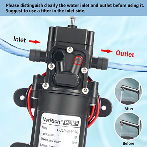 VerRich DC 12V Water Pump 70W 6A Diaphragm Pump Self Priming Sprayer Pump 6 L/Min 0.9MPA 131 PSI for RV Camper Marine Boat Garden - Image 3