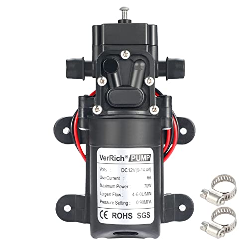 VerRich DC 12V Water Pump 70W 6A Diaphragm Pump Self Priming Sprayer Pump 6 L/Min 0.9MPA 131 PSI for RV Camper Marine Boat Garden - Image 1