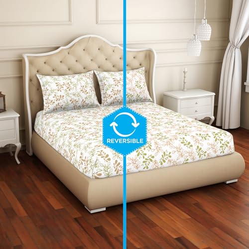 Welspun Cotton Rich Large Bedsheet (274 Cm X 274 Cm / 43 Cm X 68 Cm) | 150 Tc Twill Floral Bedsheet & Pillow Covers Set (Mango/Olive)- 2-in-1 - Image 1
