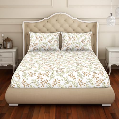 Welspun Cotton Rich Large Bedsheet (274 Cm X 274 Cm / 43 Cm X 68 Cm) | 150 Tc Twill Floral Bedsheet & Pillow Covers Set (Mango/Olive)- 2-in-1 - Image 4