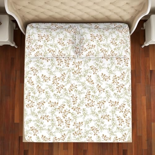 Welspun Cotton Rich Large Bedsheet (274 Cm X 274 Cm / 43 Cm X 68 Cm) | 150 Tc Twill Floral Bedsheet & Pillow Covers Set (Mango/Olive)- 2-in-1 - Image 5