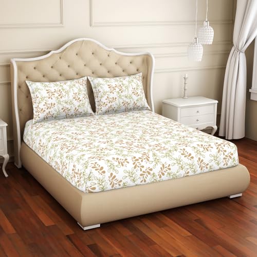 Welspun Cotton Rich Large Bedsheet (274 Cm X 274 Cm / 43 Cm X 68 Cm) | 150 Tc Twill Floral Bedsheet & Pillow Covers Set (Mango/Olive)- 2-in-1 - Image 2