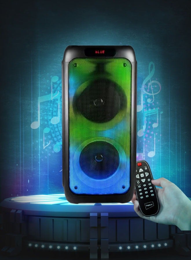 Portable Party Speaker With Wireless Mic Powerful Sound Built-In DJ Lights LED Display Bluetooth FM USB Functions Built In Lights  Splashproof  Guitar Mic Inputs  Rechargeable Battery  Black - Image 5