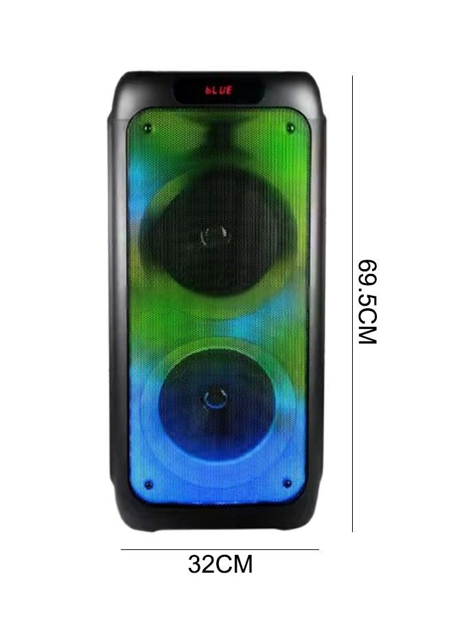 Portable Party Speaker With Wireless Mic Powerful Sound Built-In DJ Lights LED Display Bluetooth FM USB Functions Built In Lights  Splashproof  Guitar Mic Inputs  Rechargeable Battery  Black - Image 2
