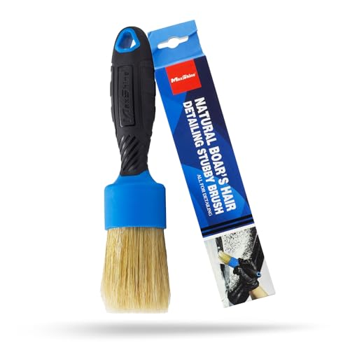 Maxshine Universal Blue 100% Boar's Hair or Mixed Bristle Stubby Detailing Brush – Premium Detail Brush for Interior & Exterior – Ideal for Wheels, Engines, Air Vents & Trim Cleaning - Image 1
