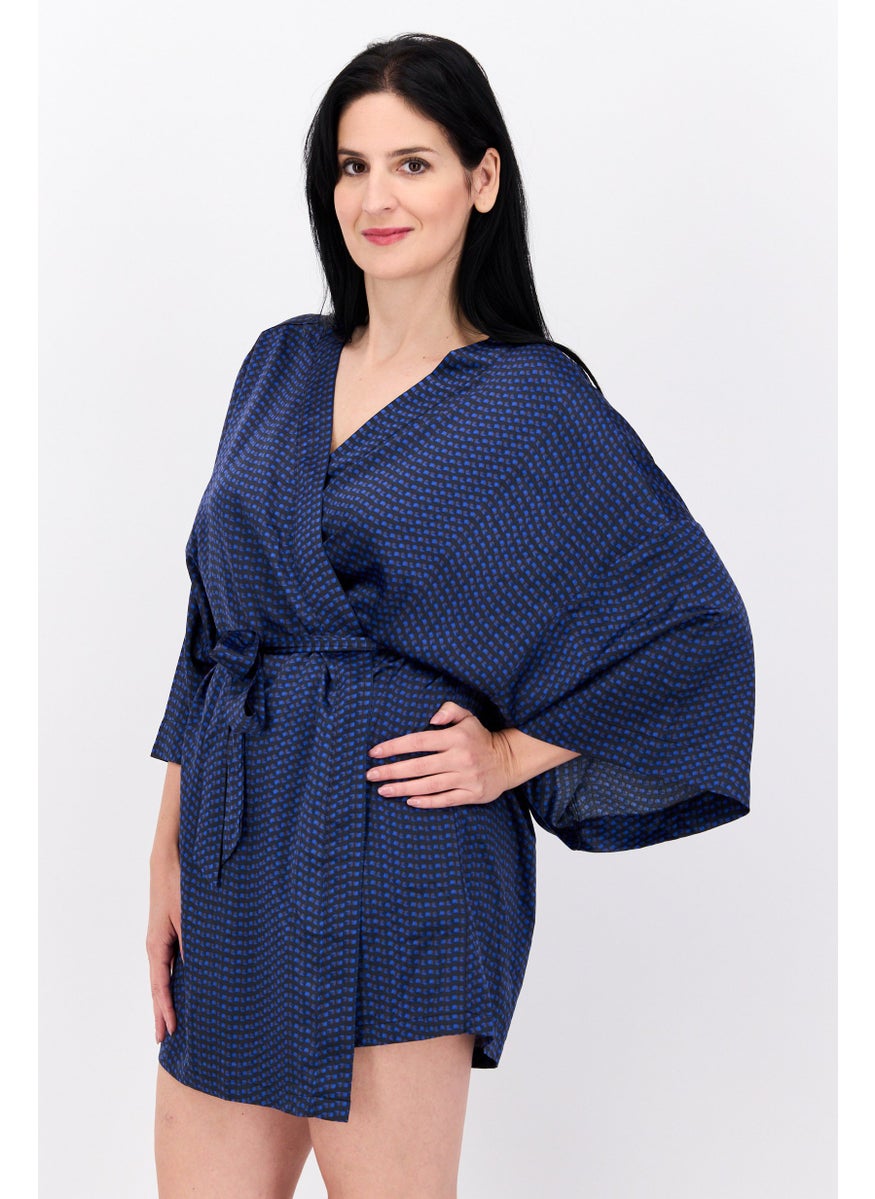 Passionata - Women Allover Print Belted Bath Robe, Blue - Image 1
