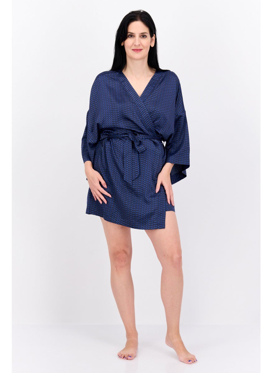 Passionata - Women Allover Print Belted Bath Robe, Blue - Image 1