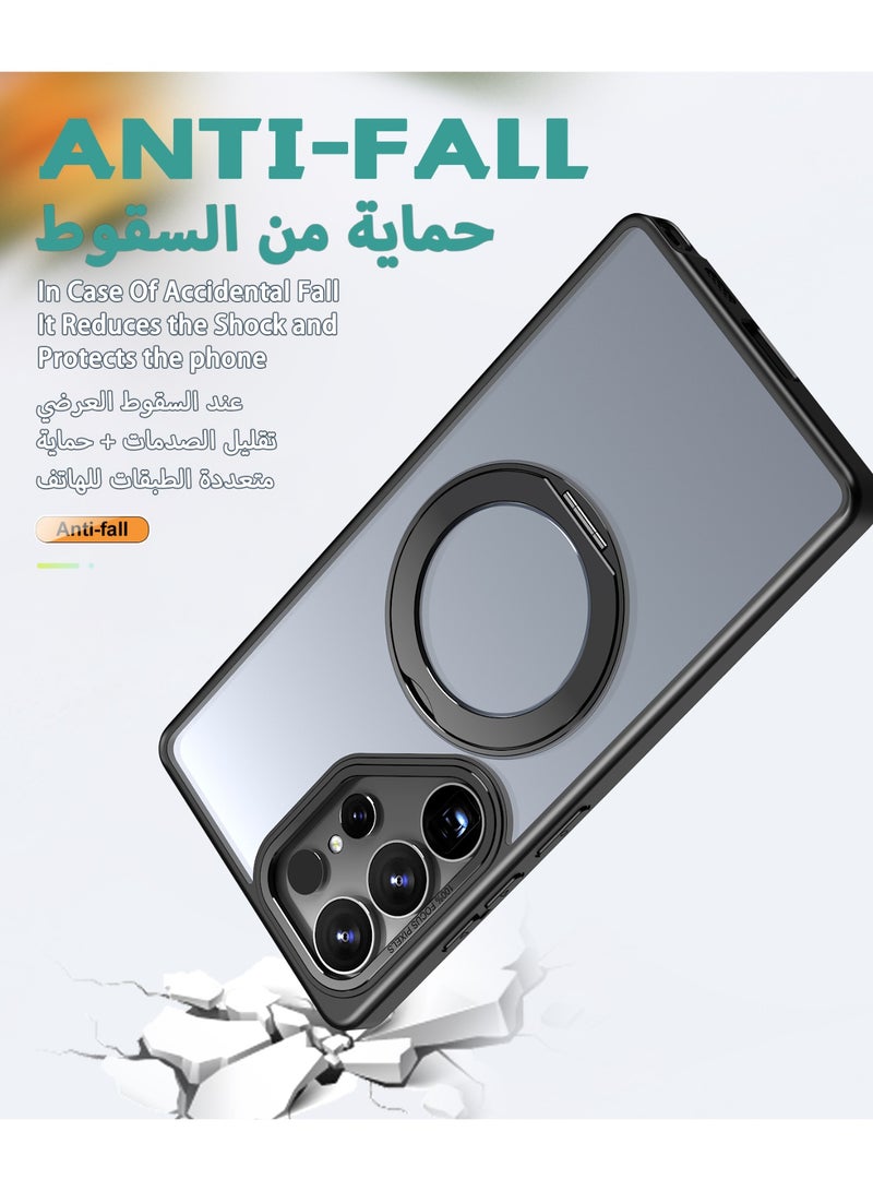 عش زي غطاء سامسونج جالكسي إس 25 الترا غير لامع، ملمس ناعم، مغناطيس قوي للغاية، حلقة دوارة 360 درجة، غطاء واقٍ من السقوط مع حواف مرتفعة قليلاً، أسود، عبوة من قطعة واحدة - Image 3
