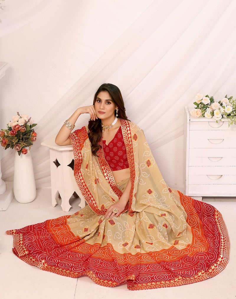 Yashika Women's latest Georgette Saree With Lace and Blouse Material (AZ-YS-P1-KORAM CHIKU RED) - Image 4