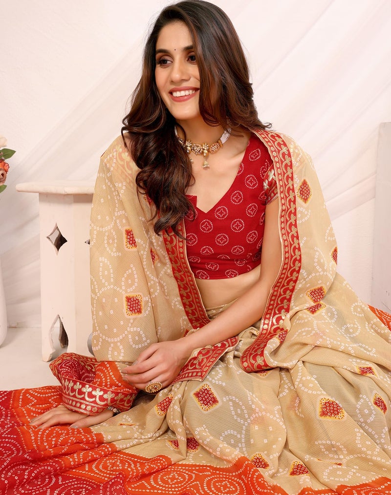 Yashika Women's latest Georgette Saree With Lace and Blouse Material (AZ-YS-P1-KORAM CHIKU RED) - Image 3