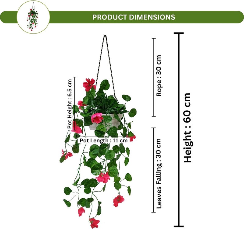 fancymart Artificial Flower Falling Leaves in Hanging Pot for Home and Office Decor | DarkPink… - Image 2