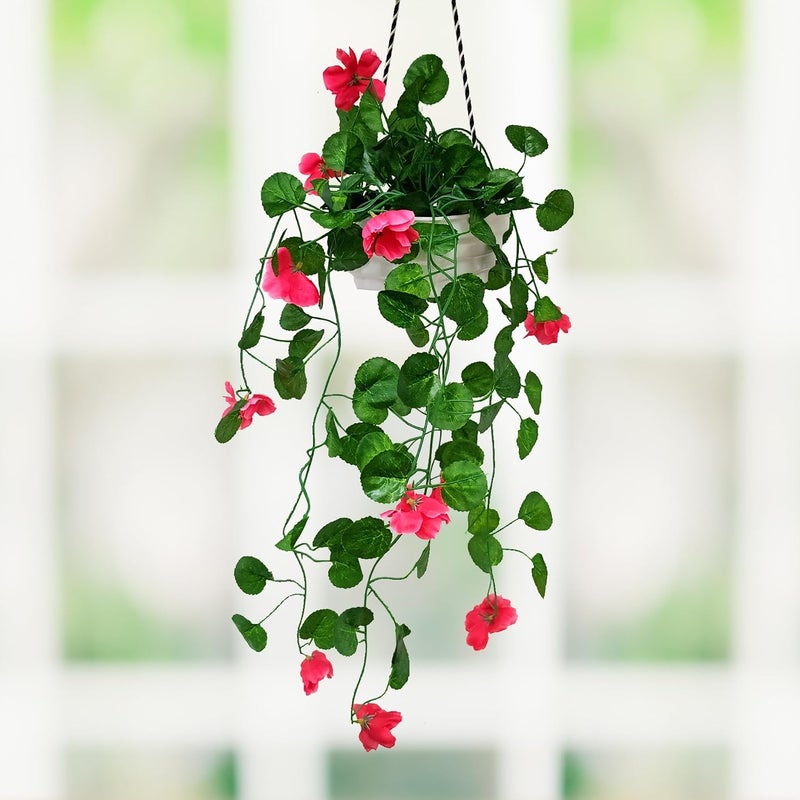 fancymart Artificial Flower Falling Leaves in Hanging Pot for Home and Office Decor | DarkPink… - Image 4