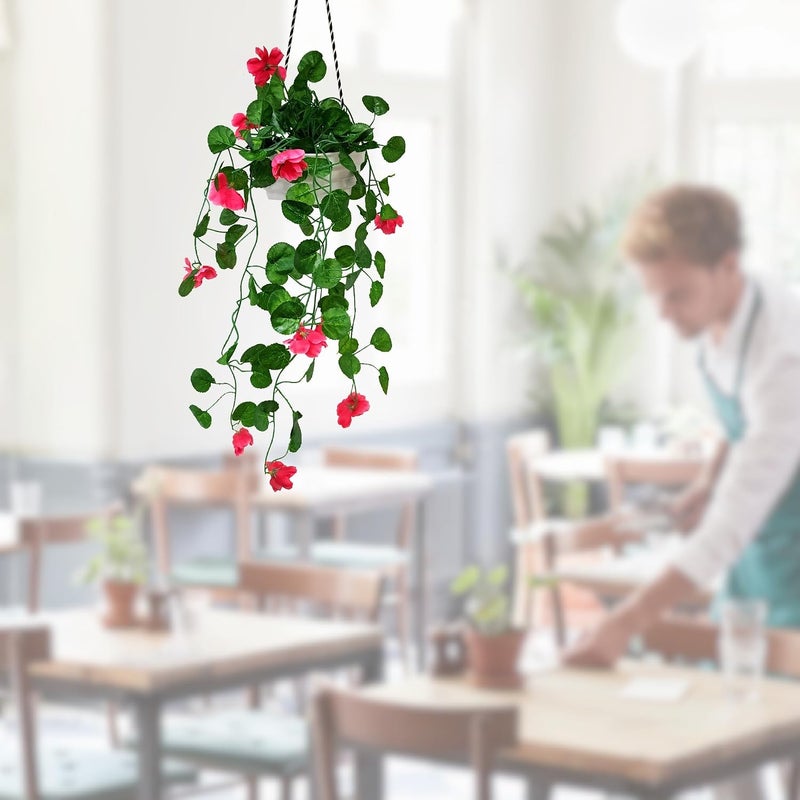 fancymart Artificial Flower Falling Leaves in Hanging Pot for Home and Office Decor | DarkPink… - Image 5