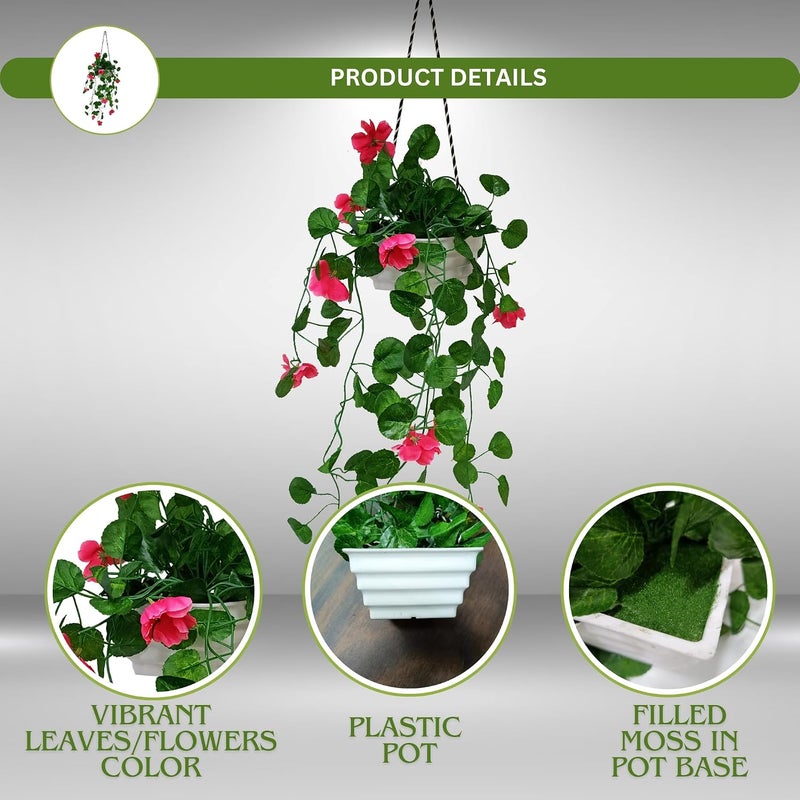 fancymart Artificial Flower Falling Leaves in Hanging Pot for Home and Office Decor | DarkPink… - Image 1