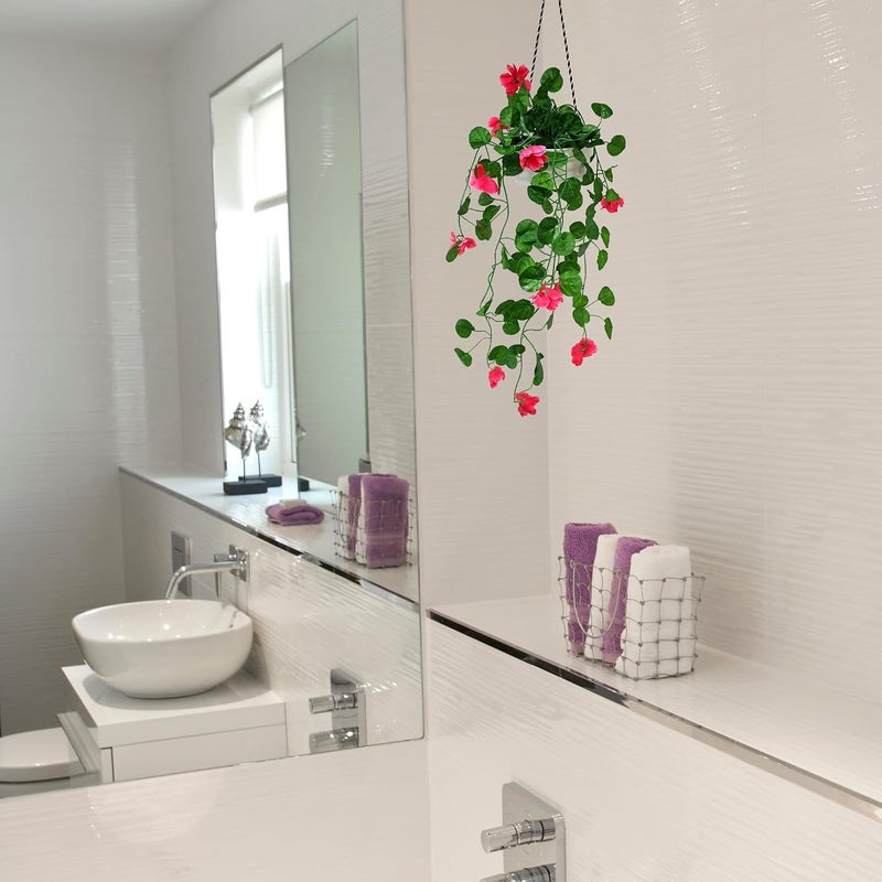 fancymart Artificial Flower Falling Leaves in Hanging Pot for Home and Office Decor | DarkPink… - Image 3