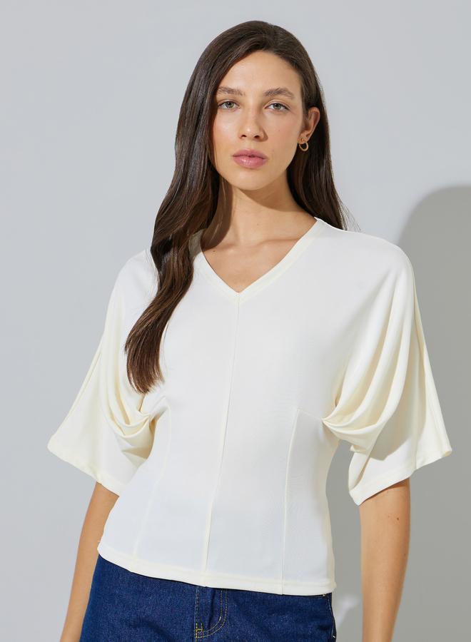 Styli Beige Knit Top with Dolman Sleeves - Image 3